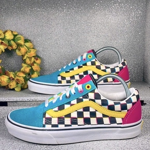 VANS Old Skool Multicolored Checkered Sneakers Shoes - Picture 1 of 9